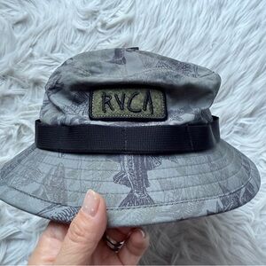 RVCA Ben Horton 100% Cotton Fisherman Bucket Hat Camo Fish Print Hidden Pocket
